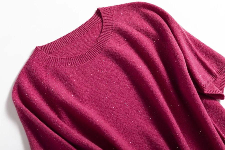 SuyaDream, 100%Merino Wool Pullovers for Woman, Round Neck, Short Sleeved Sweaters, 2025 Fall Winter Soft Warm Top, Pink, Olive