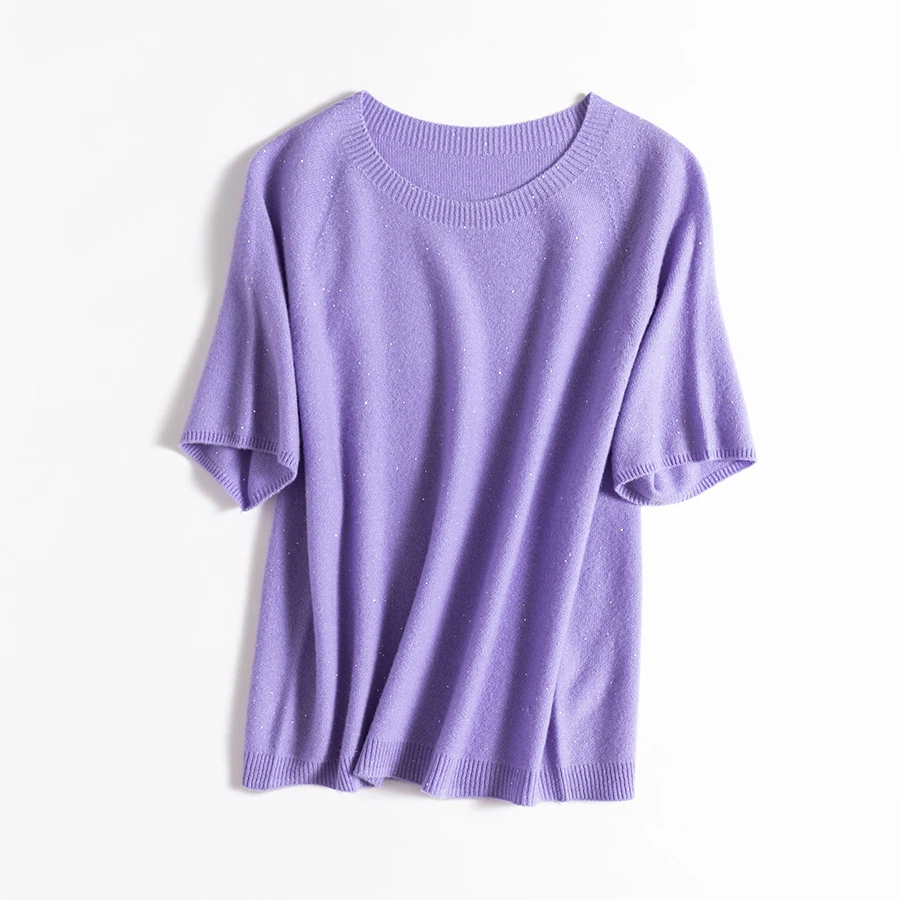 SuyaDream, 100%Merino Wool Pullovers for Woman, Round Neck, Short Sleeved Sweaters, 2025 Fall Winter Soft Warm Top, Pink, Olive