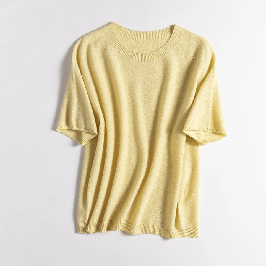 SuyaDream, 100%Merino Wool Pullovers for Woman, Round Neck, Short Sleeved Sweaters, 2025 Fall Winter Soft Warm Top, Pink, Olive