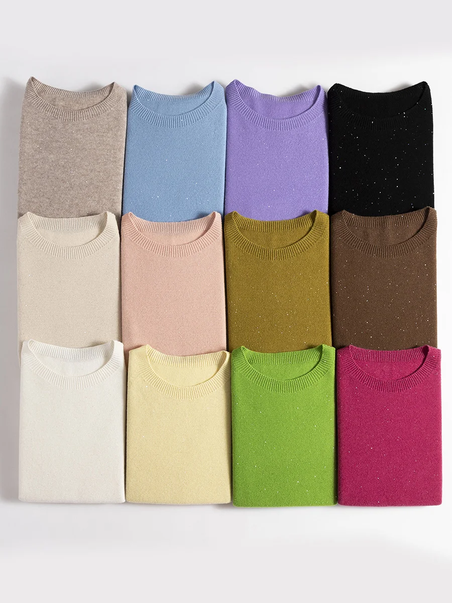 SuyaDream, 100%Merino Wool Pullovers for Woman, Round Neck, Short Sleeved Sweaters, 2025 Fall Winter Soft Warm Top, Pink, Olive