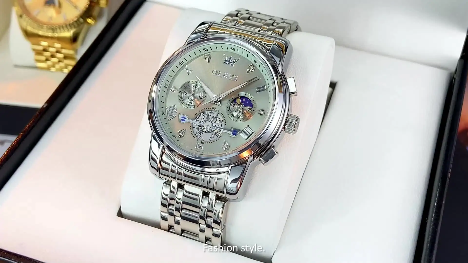 OLEVS Men's Watches Classic Multifunctional Flywheel Chronograph Original Quartz Wristwatch Moon Phase 24 Hour Waterproof Reloj