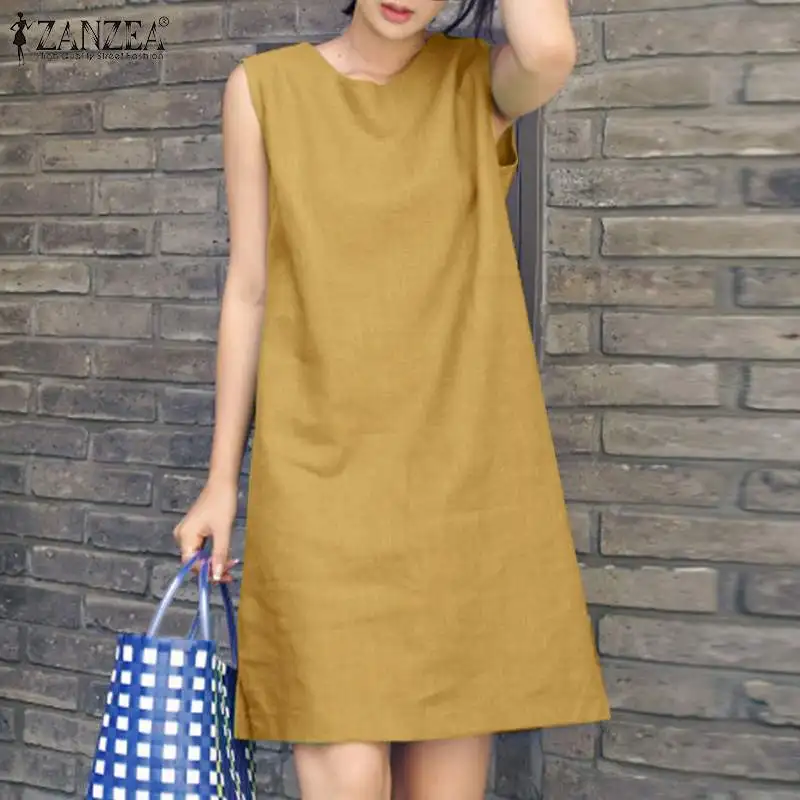 2023 Women Dress Summer ZANZEA Female Sleeveless Loose Mini Dress Office Cotton Party Streetwear Dress Casual Vestidos Sundress