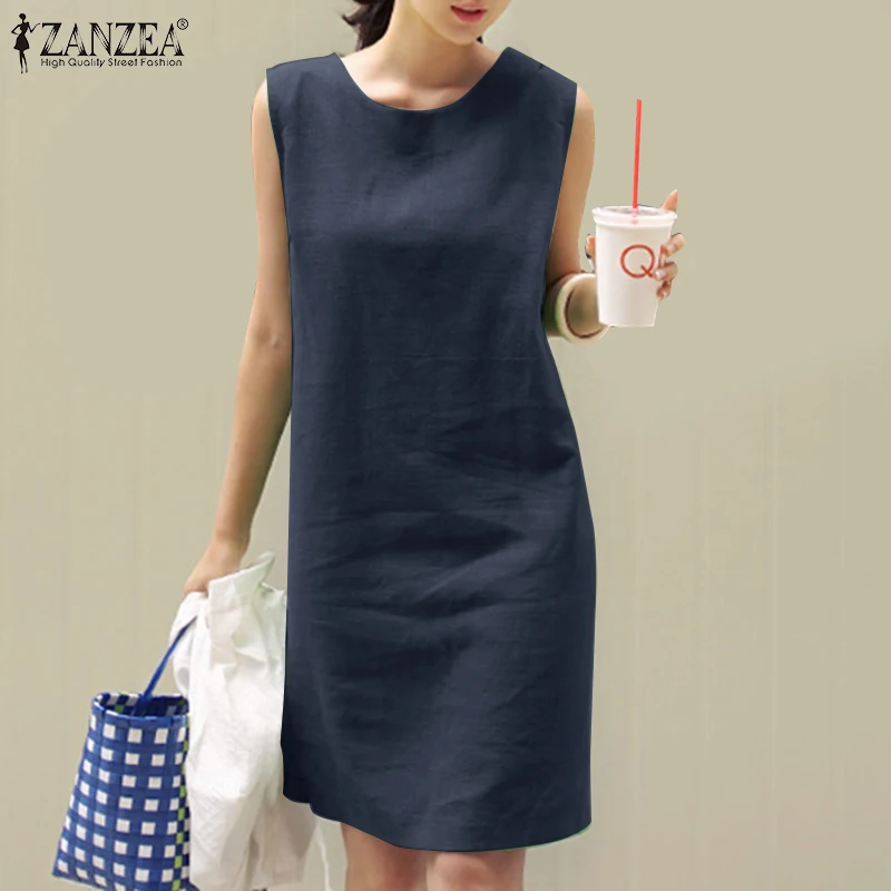2023 Women Dress Summer ZANZEA Female Sleeveless Loose Mini Dress Office Cotton Party Streetwear Dress Casual Vestidos Sundress