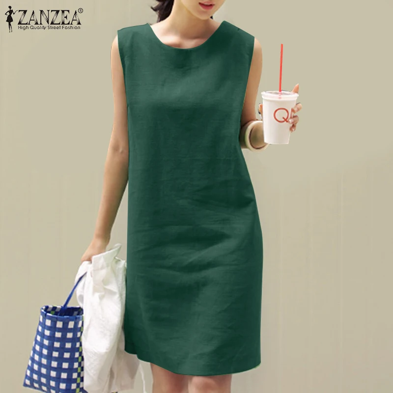 2023 Women Dress Summer ZANZEA Female Sleeveless Loose Mini Dress Office Cotton Party Streetwear Dress Casual Vestidos Sundress