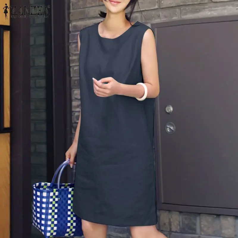 2023 Women Dress Summer ZANZEA Female Sleeveless Loose Mini Dress Office Cotton Party Streetwear Dress Casual Vestidos Sundress