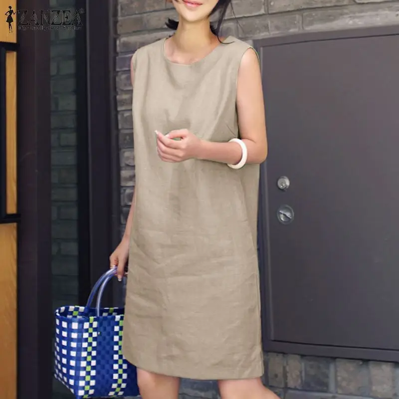2023 Women Dress Summer ZANZEA Female Sleeveless Loose Mini Dress Office Cotton Party Streetwear Dress Casual Vestidos Sundress