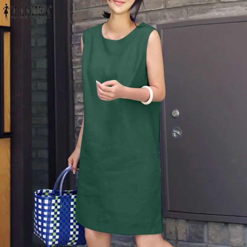 2023 Women Dress Summer ZANZEA Female Sleeveless Loose Mini Dress Office Cotton Party Streetwear Dress Casual Vestidos Sundress