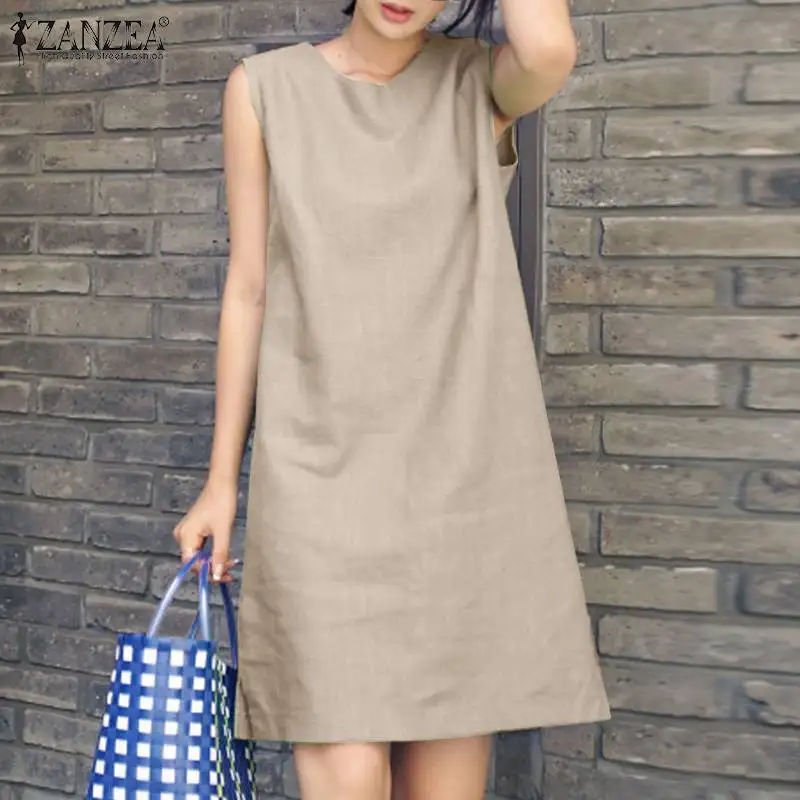 2023 Women Dress Summer ZANZEA Female Sleeveless Loose Mini Dress Office Cotton Party Streetwear Dress Casual Vestidos Sundress