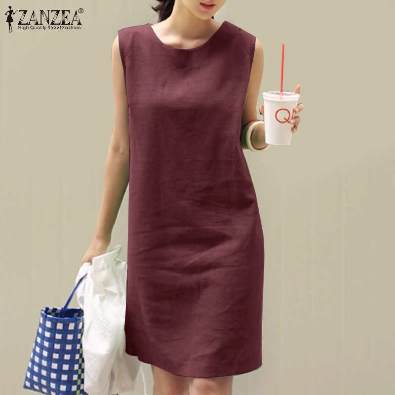 2023 Women Dress Summer ZANZEA Female Sleeveless Loose Mini Dress Office Cotton Party Streetwear Dress Casual Vestidos Sundress