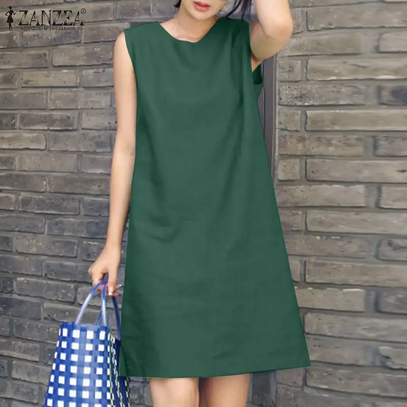 2023 Women Dress Summer ZANZEA Female Sleeveless Loose Mini Dress Office Cotton Party Streetwear Dress Casual Vestidos Sundress