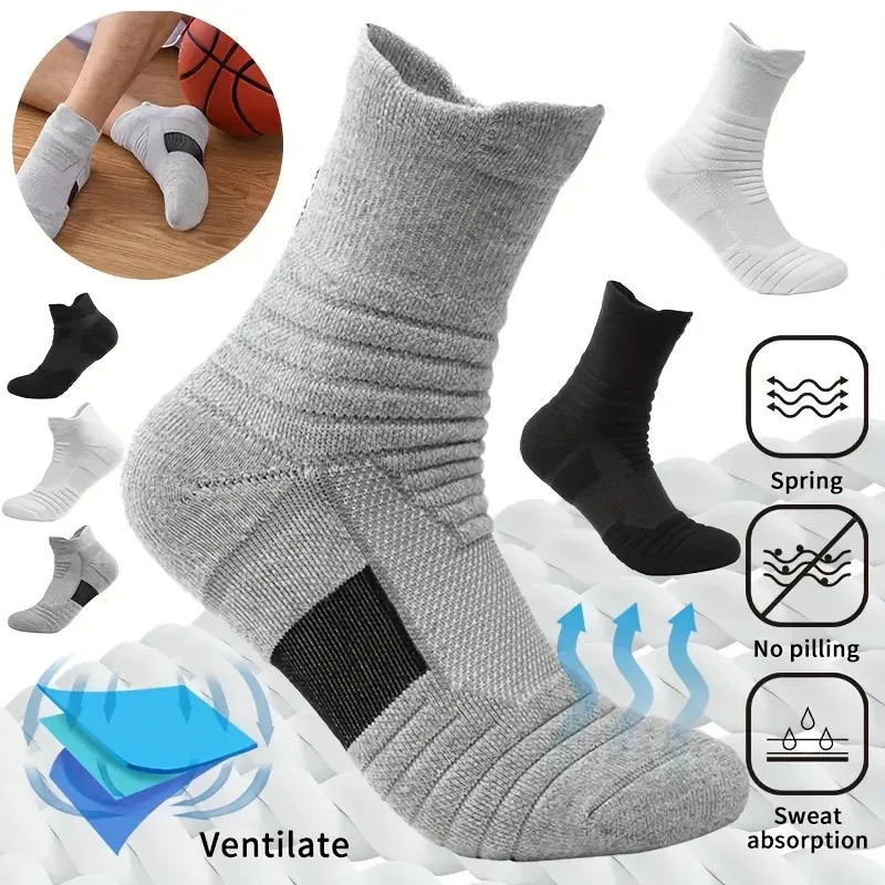 3 Pairs Men's Comfort Fit Cushion Performance Athletic Crew Socks For Outdoor Sports