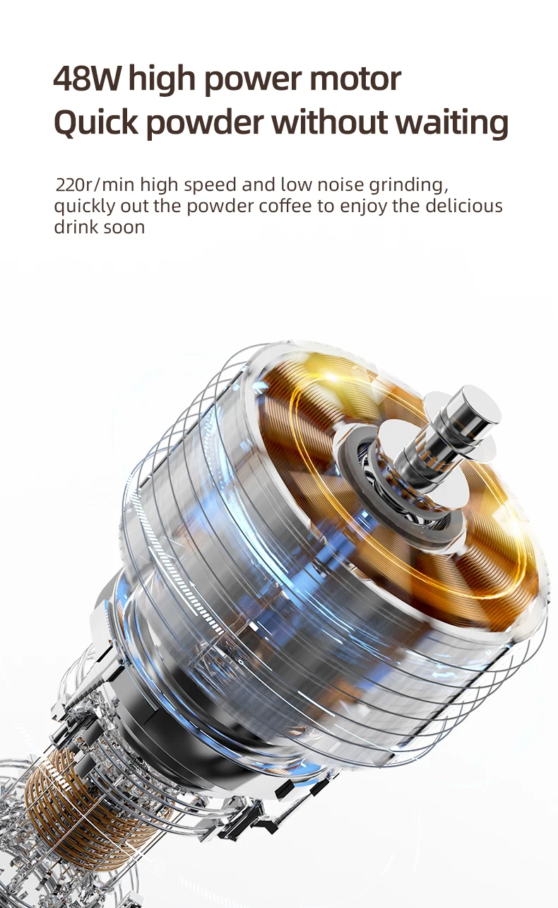 STARSEEKER EDGE Titanium Burr Coffee Grinder 48MM Espresso Burrs Stepless Fineness Adjustment Electric Coffee Grinders Black
