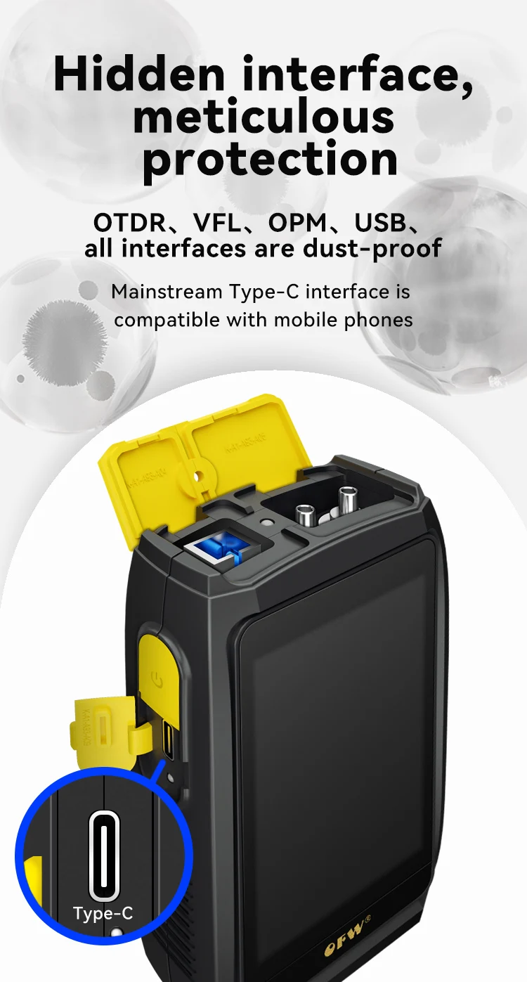 OFW Mini OTDR Optic Otdr Optical Reflector Active Fiber Live Tester 1550nm 20dB Optical Reflectometer Touch Screen OPM VFL iOLA