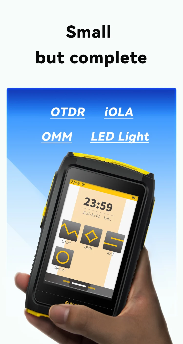 OFW Mini OTDR Optic Otdr Optical Reflector Active Fiber Live Tester 1550nm 20dB Optical Reflectometer Touch Screen OPM VFL iOLA
