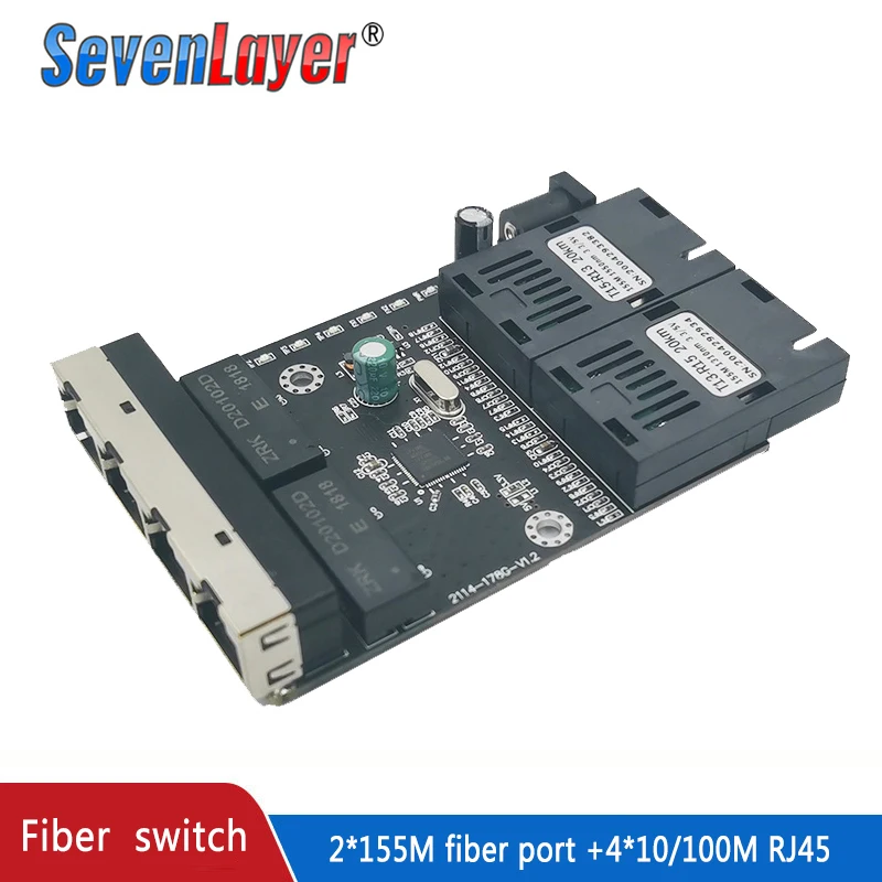 Fiber Optical Ethernet Switch Media Converter Single Mode 4 RJ45 and 2 SC Fiber Port 10/100M PCBA 2F4E