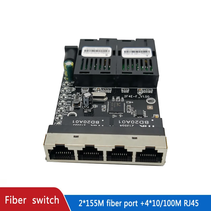 Fiber Optical Ethernet Switch Media Converter Single Mode 4 RJ45 and 2 SC Fiber Port 10/100M PCBA 2F4E