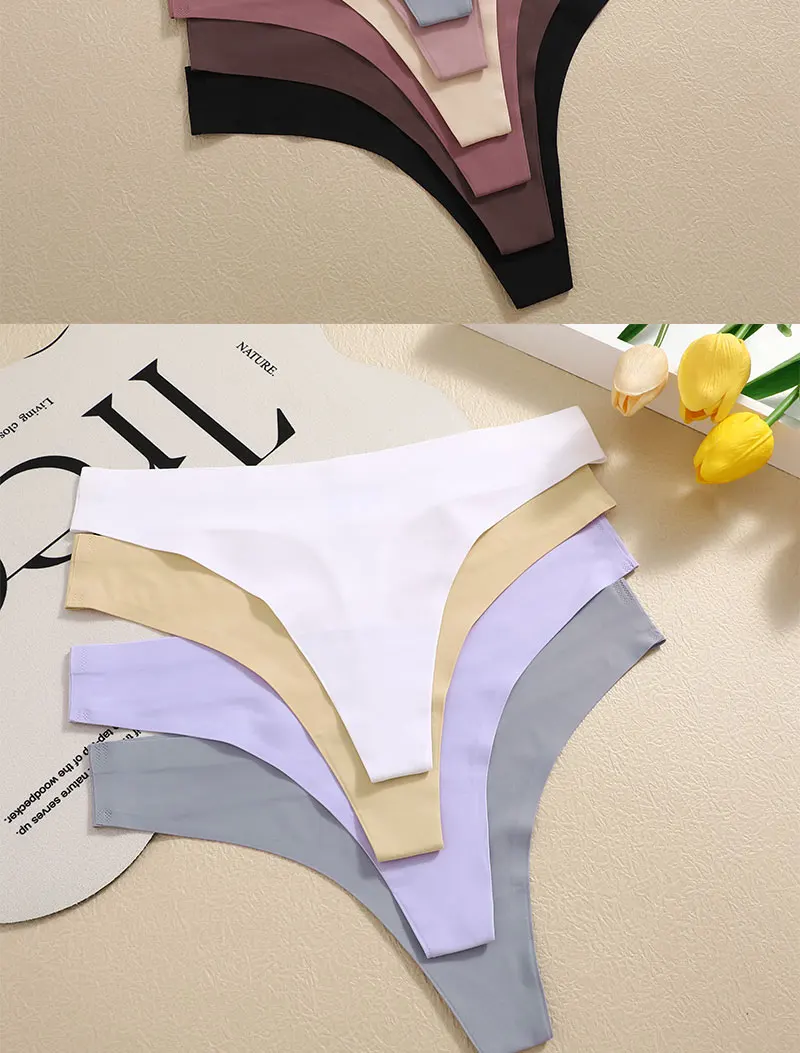 3PCS/SET Sexy G-String Underwear Breathable Female T-back Intimate Lingerie Seamless Low Waist Underpants Lady Bikini Panty S-XL