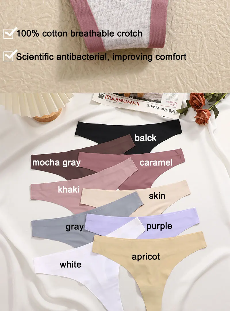 3PCS/SET Sexy G-String Underwear Breathable Female T-back Intimate Lingerie Seamless Low Waist Underpants Lady Bikini Panty S-XL