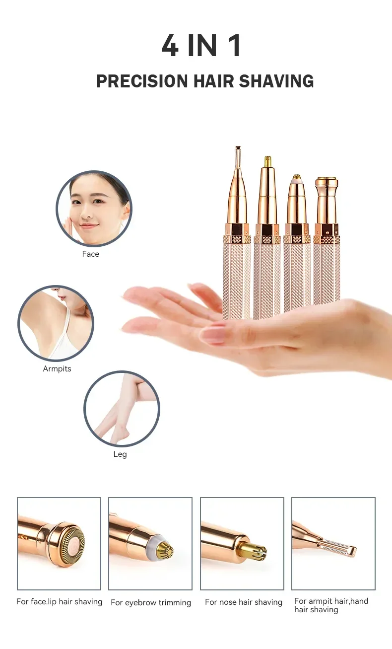 4 In 1 Facial Electric Shaver For Women Eyebrow Trimmer Body Epilator Rechargeable Painless Eyebrow Nose Bikini Hair Epilator