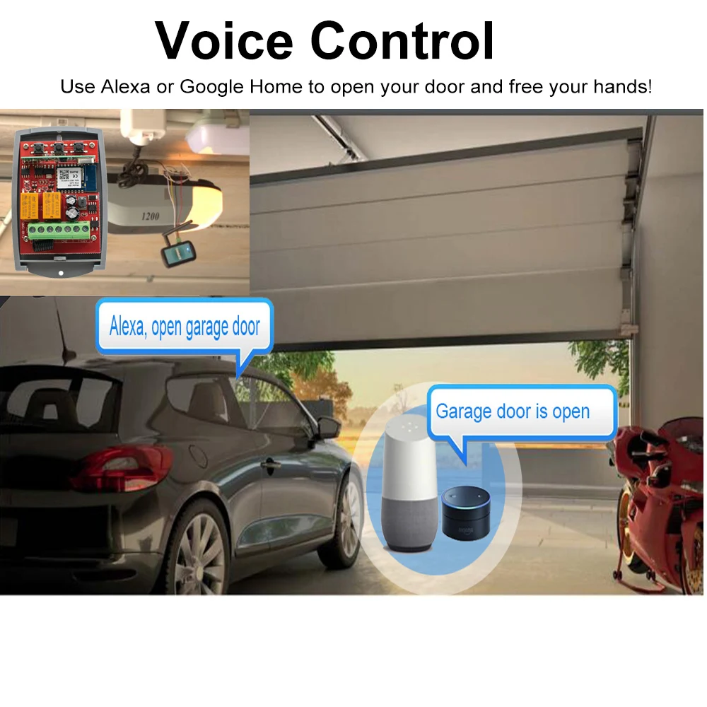 WIFI Garage Door Opener Gate Receiver 2CH 433mhz Universal Fixed Rolling Code Multi Brand Controller Switch Works with Tuya