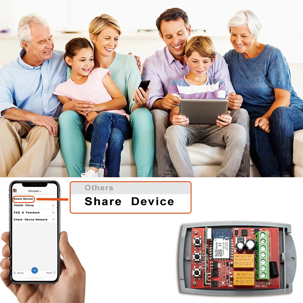 WIFI Garage Door Opener Gate Receiver 2CH 433mhz Universal Fixed Rolling Code Multi Brand Controller Switch Works with Tuya