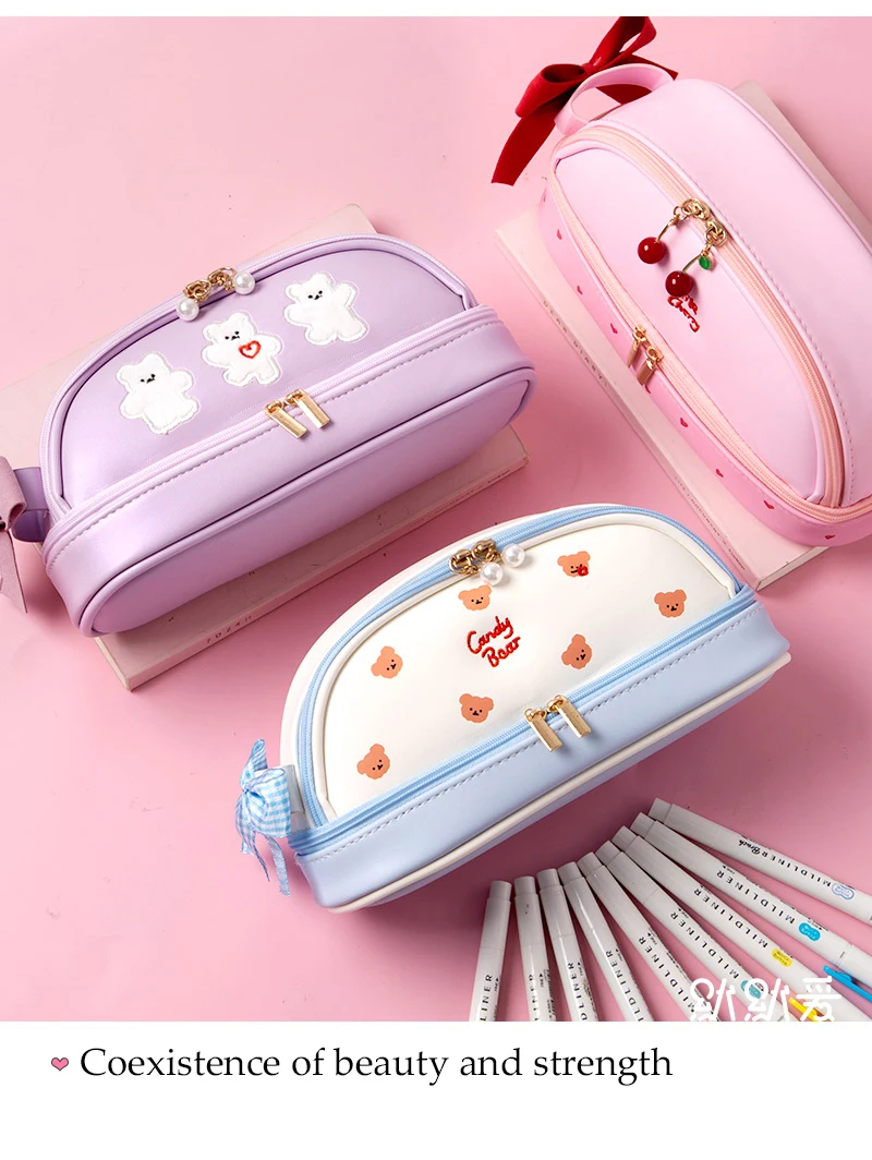 Kawaii Pencil Case Large Capacity Pencil Box Pouch Holder Box Office School Supplies for Kids Pretty Stationery Organizers Gift