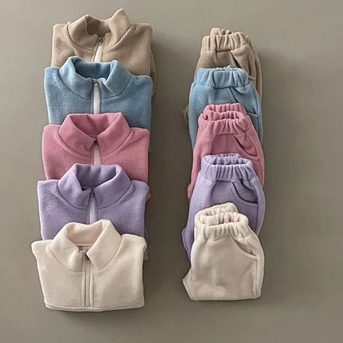 Autumn Winter Toddler Baby Boys Girl Sports Suit Children Clothes Fleece Solid Color Hoodies Suit Infant Boys Girl Outfit 2PCS