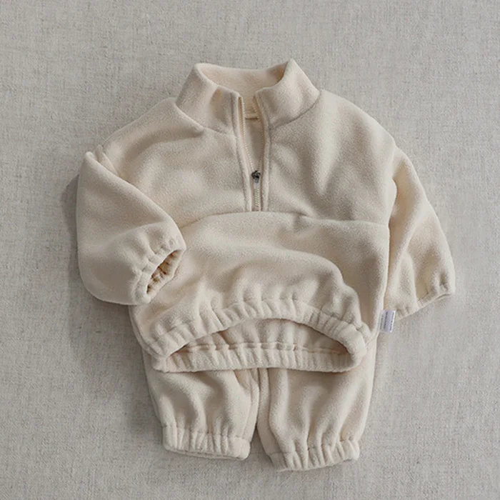 Autumn Winter Toddler Baby Boys Girl Sports Suit Children Clothes Fleece Solid Color Hoodies Suit Infant Boys Girl Outfit 2PCS
