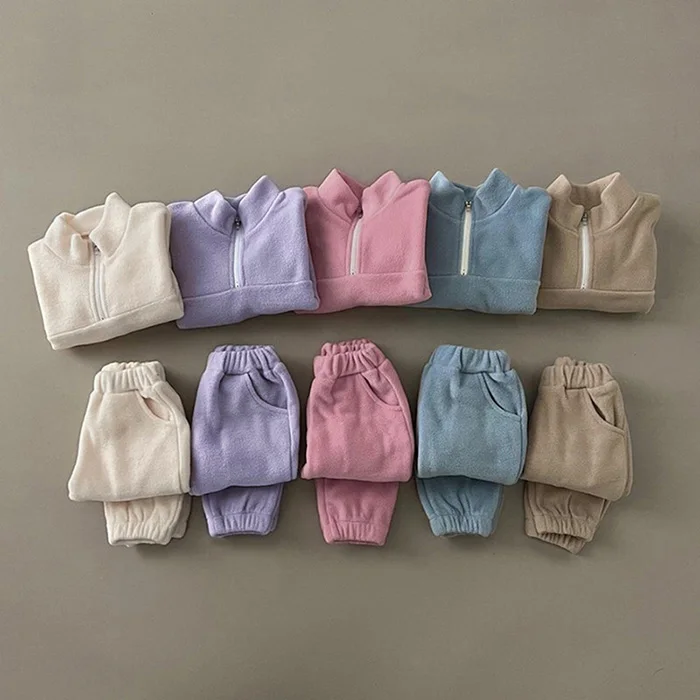 Autumn Winter Toddler Baby Boys Girl Sports Suit Children Clothes Fleece Solid Color Hoodies Suit Infant Boys Girl Outfit 2PCS