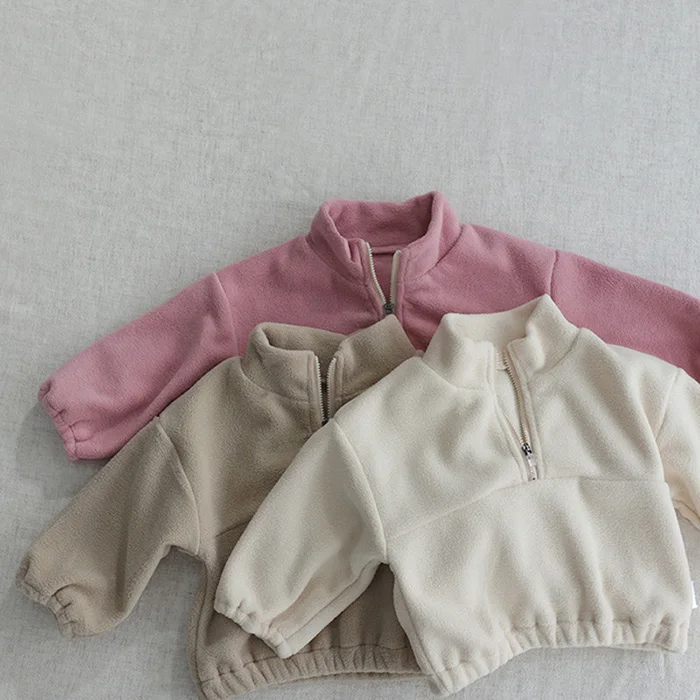 Autumn Winter Toddler Baby Boys Girl Sports Suit Children Clothes Fleece Solid Color Hoodies Suit Infant Boys Girl Outfit 2PCS