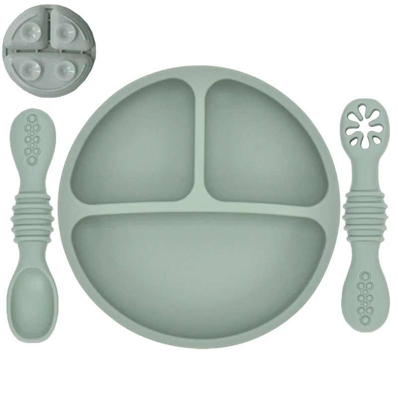 Silicone Baby Sucker Silicone Dining Plate Rice Spoon Set Cute Cartoon Children Dishes Smile Face Baby Tableware Retro Kid Bowl