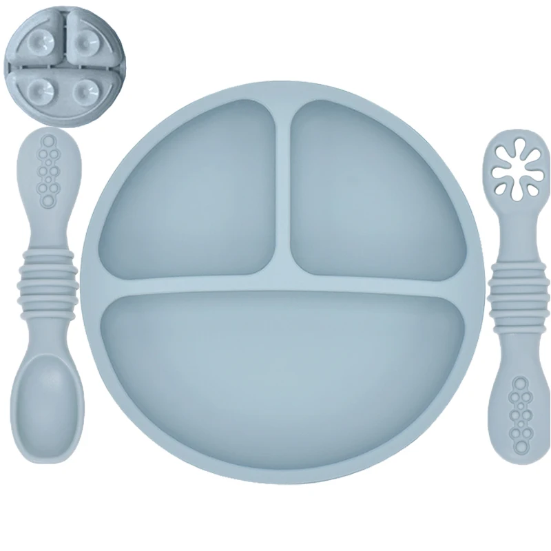Silicone Baby Sucker Silicone Dining Plate Rice Spoon Set Cute Cartoon Children Dishes Smile Face Baby Tableware Retro Kid Bowl