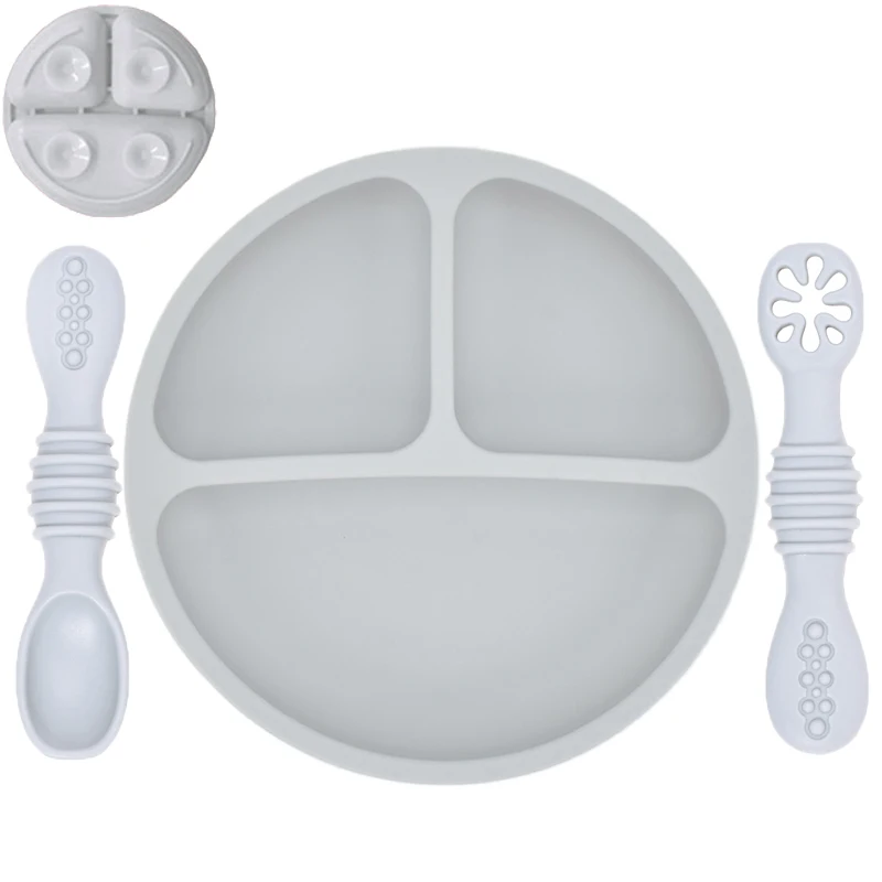 Silicone Baby Sucker Silicone Dining Plate Rice Spoon Set Cute Cartoon Children Dishes Smile Face Baby Tableware Retro Kid Bowl