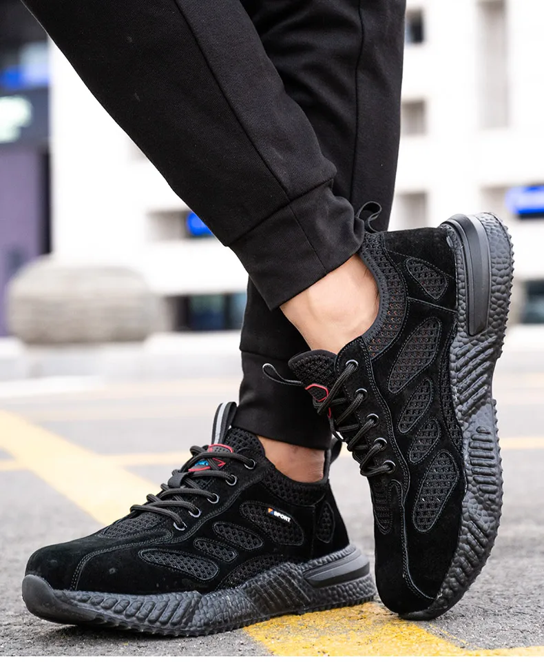 Summer Work Shoes with Protection Breathable Lightweight Safety ShoesSteel Toe Cap Working Male Construction Work Mesh Sneakers