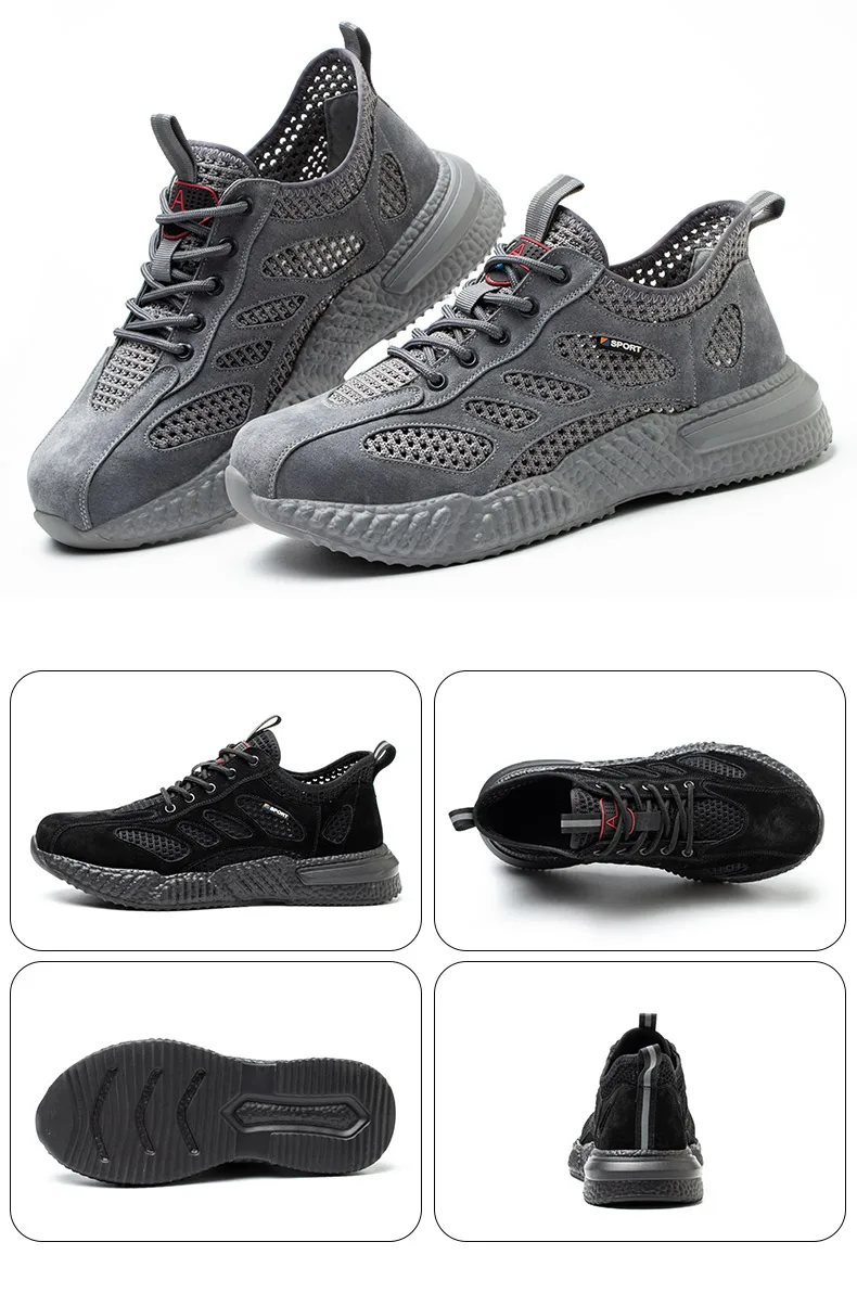 Summer Work Shoes with Protection Breathable Lightweight Safety ShoesSteel Toe Cap Working Male Construction Work Mesh Sneakers