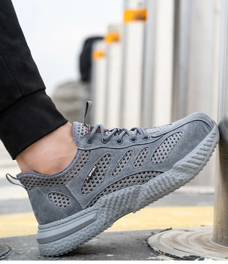 Summer Work Shoes with Protection Breathable Lightweight Safety ShoesSteel Toe Cap Working Male Construction Work Mesh Sneakers