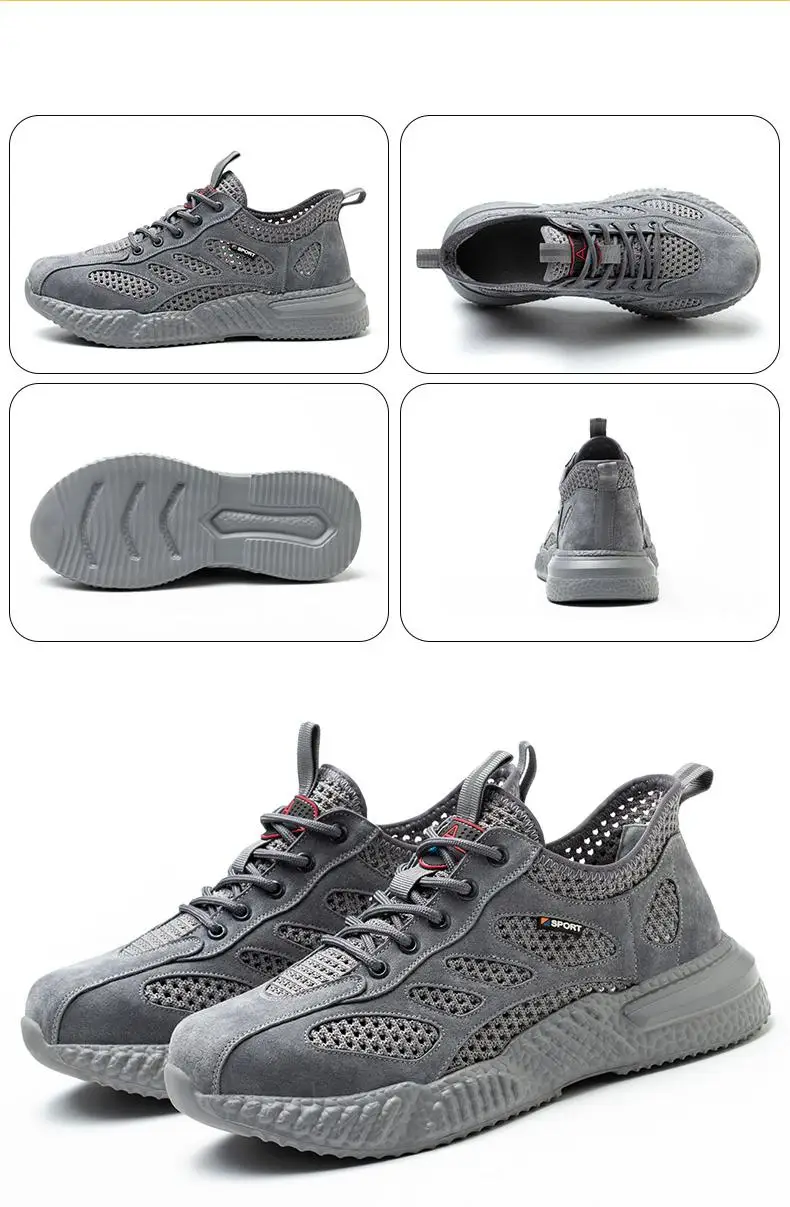 Summer Work Shoes with Protection Breathable Lightweight Safety ShoesSteel Toe Cap Working Male Construction Work Mesh Sneakers