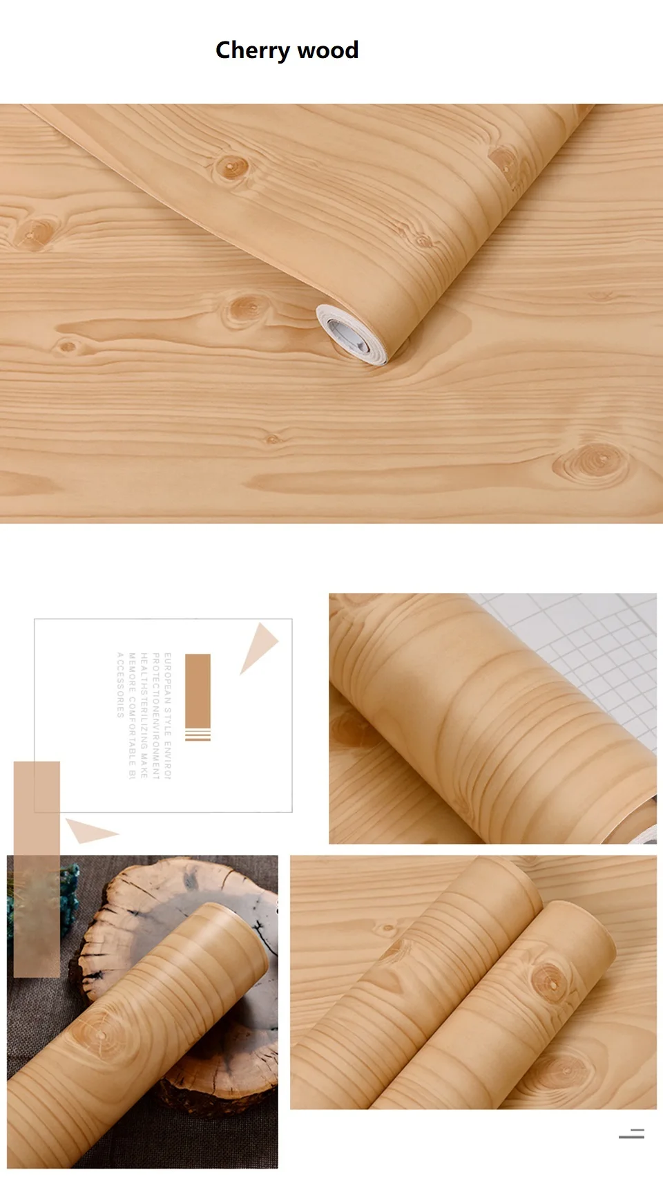 Wood Grain PVC Self-adhesive Wallpaper Waterproof Oil Proof Cabinets, Wardrobes, Desktop Doors, Furniture Refurbishment Stickers
