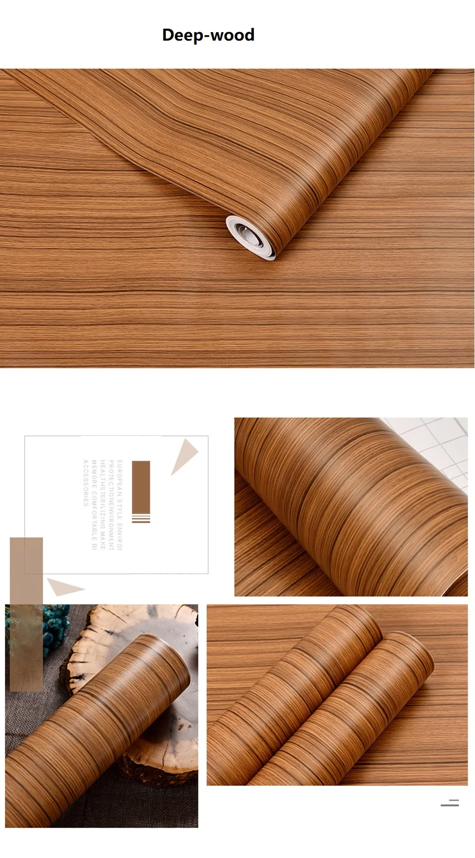 Wood Grain PVC Self-adhesive Wallpaper Waterproof Oil Proof Cabinets, Wardrobes, Desktop Doors, Furniture Refurbishment Stickers