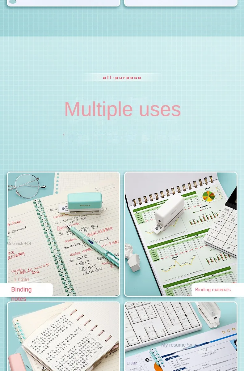 Mini 6-Hole Punching Machine DIY Book Page Stitcher Paper Binding Punch Planner Loose Leaf Paper Hole Puncher Office Stationery