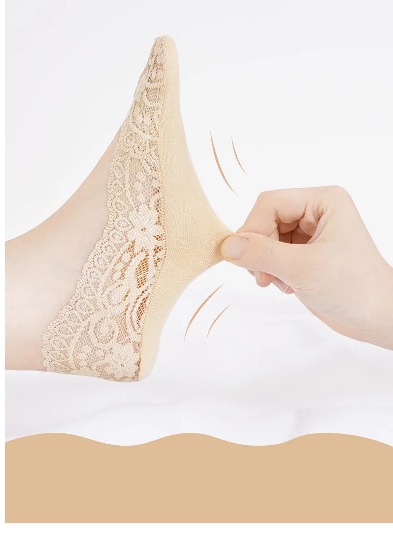 5 Pairs/Lot Socks Women's Ankle Short No-Show Invisible Foot Summer Thin Cotton Set White Low Cut Boat Lace Silicone Non-Slip