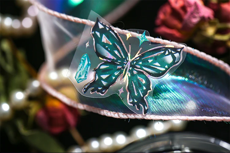 3 pcs laser Butterfly PET Stickers Decorative Diy Scrapbooking Collage material Planner Stationery Craft Supplies