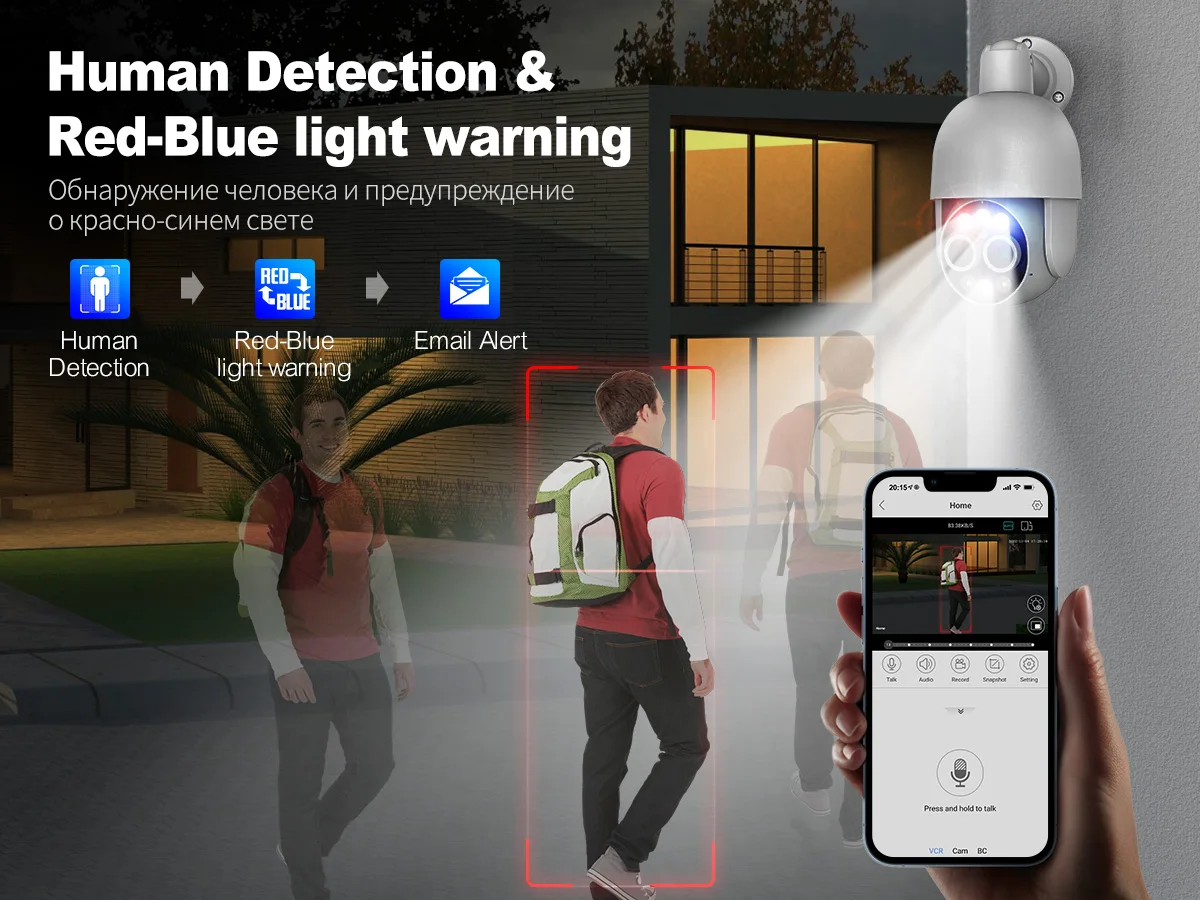 Techage PTZ 4K 8MP POE Camera 8X Hybrid Zoom 2.8mm 12mm Dual Lens Two Way Audio Color Night Vision Human Detection POE IP Camera