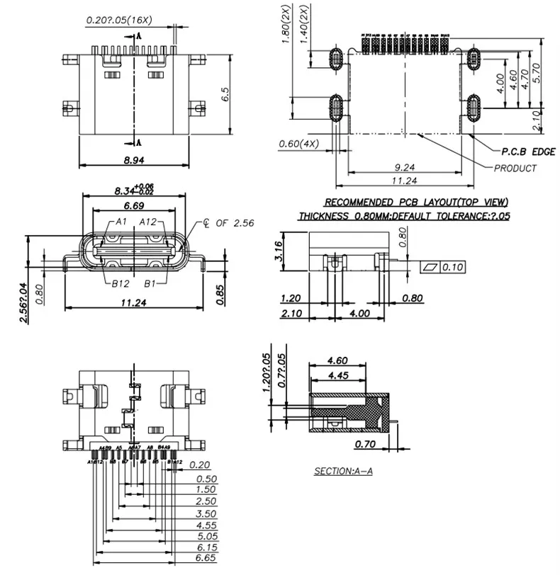 10/20/50PCS Type-c 6Pin 16Pin USB-C Connector Female Jack Charging Port Data Transmission SMD USB 3.1 Socket SMT PCB Soldering