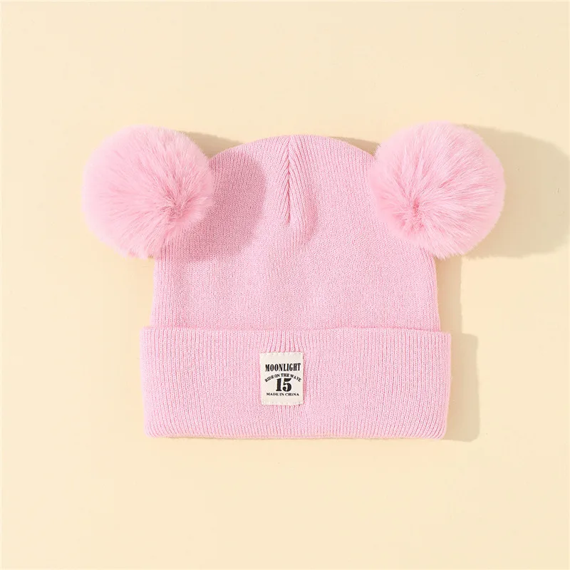 Autumn Winter Baby Warm Knitted Hats With Pom Kids Knit Beanie Hat Solid Color Children Hat For Boys Girls Accessories