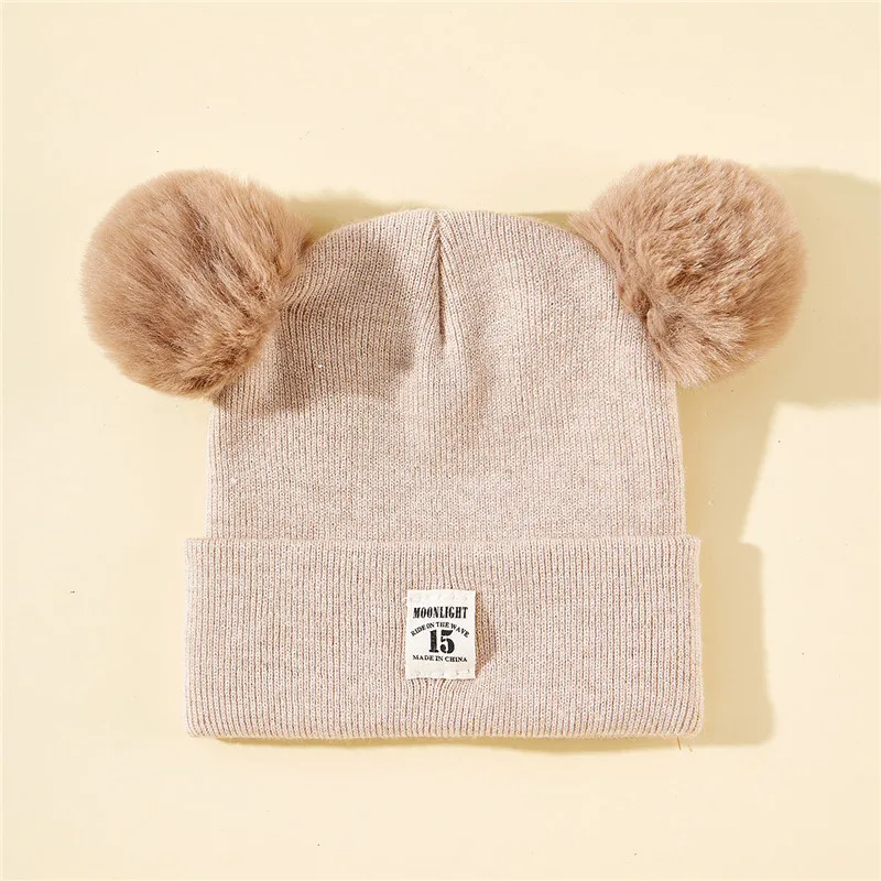 Autumn Winter Baby Warm Knitted Hats With Pom Kids Knit Beanie Hat Solid Color Children Hat For Boys Girls Accessories