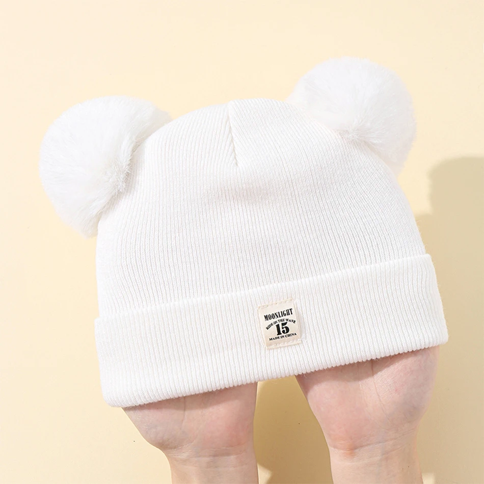 Autumn Winter Baby Warm Knitted Hats With Pom Kids Knit Beanie Hat Solid Color Children Hat For Boys Girls Accessories