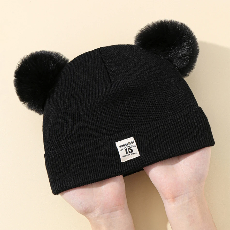 Autumn Winter Baby Warm Knitted Hats With Pom Kids Knit Beanie Hat Solid Color Children Hat For Boys Girls Accessories