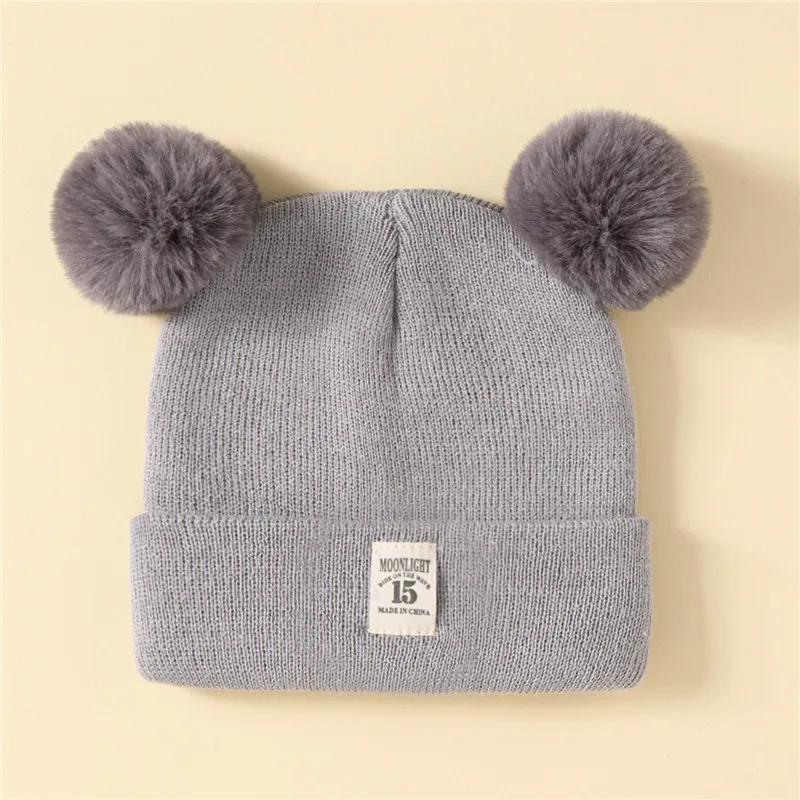 Autumn Winter Baby Warm Knitted Hats With Pom Kids Knit Beanie Hat Solid Color Children Hat For Boys Girls Accessories