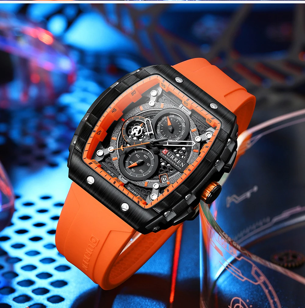 CURREN Top Brand Men's Watches Luxury Square Quartz Wristwatch Waterproof Luminous Chronograph Watch for Men Date Clock